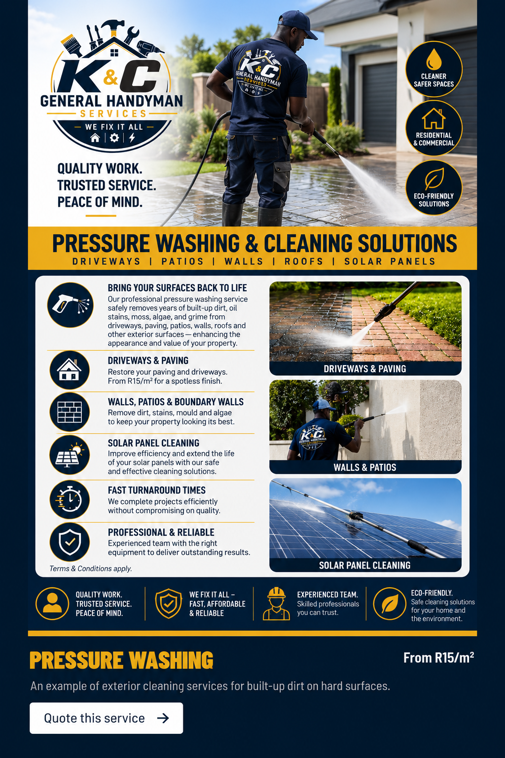 Pressure Washing & Exterior Cleaning service example from K & C marketing artwork
